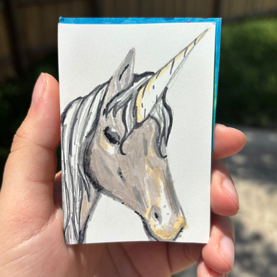 gray unicorn - Series Unicorn 3/6 aceo art card thumbnail 2