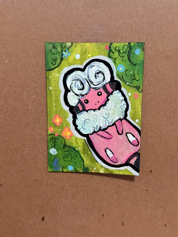 Whimiscal flaaffy chilling in the grass aceo art card