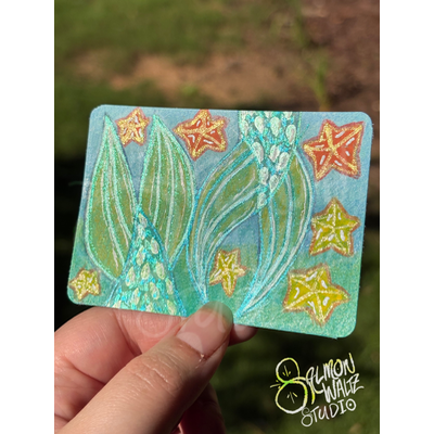 Mermaid Fins & Starfish Buddies aceo art card thumbnail 2