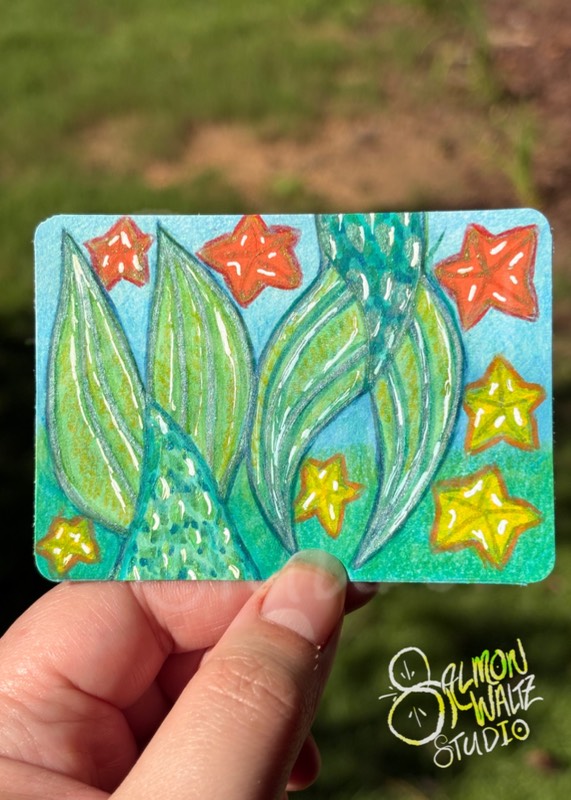 Mermaid Fins & Starfish Buddies aceo art card