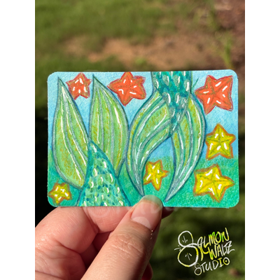Mermaid Fins & Starfish Buddies aceo art card thumbnail 1