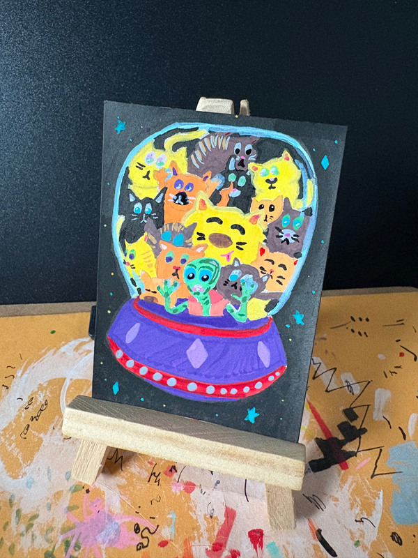 Kitty invasion aceo art card