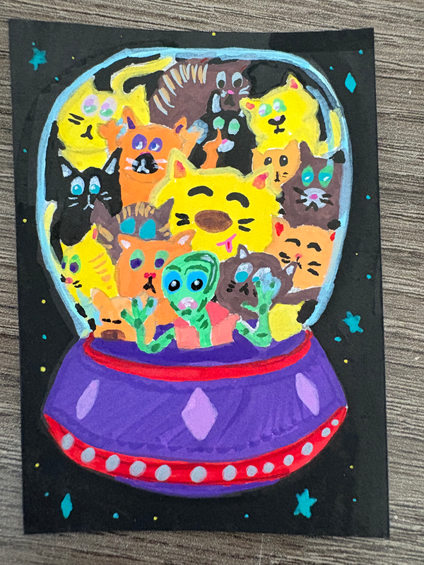 Kitty invasion aceo art card