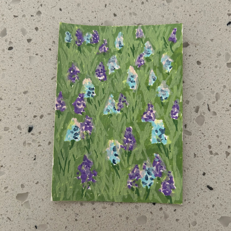 ACEO Original Abstract Flower Grape Hyacinths Set 2.5 x 3.5 Acrylic Marker three of three aceo art card