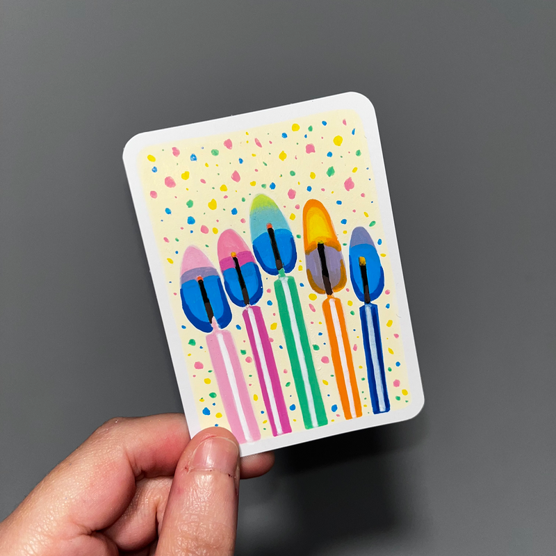 original aceo happy birthday candles color changing flame funfetti cake sprinkles aceo art card