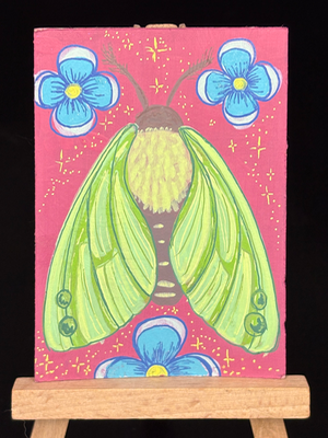 Green Moth aceo art card thumbnail 1