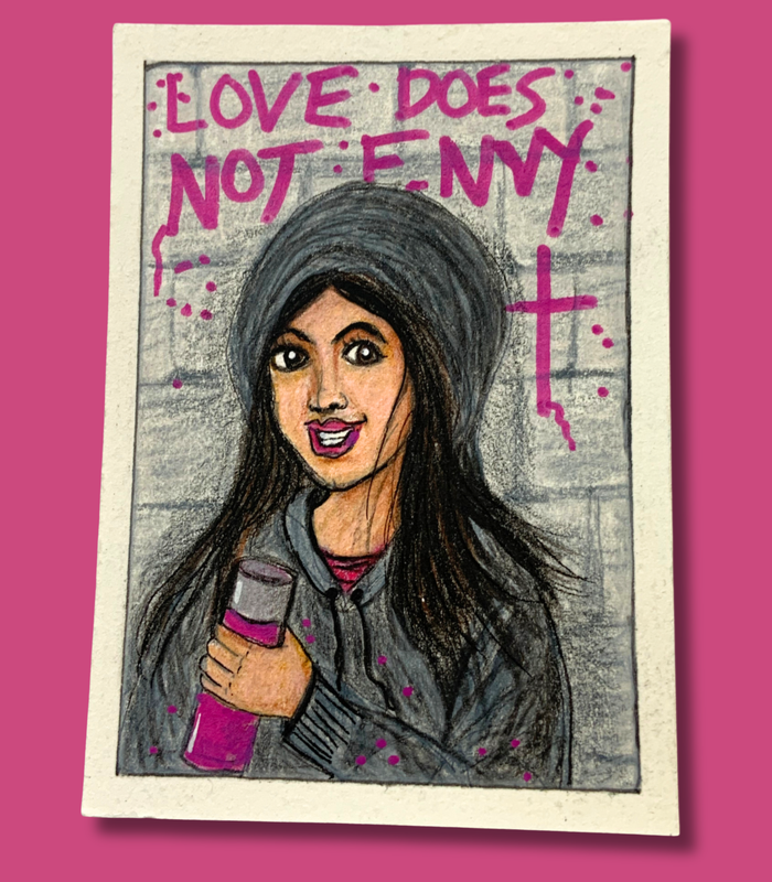 Graffiti Artist - Colored Pencil, Ink, Acrylic Pen on Illustration Board ACEO by Carol Apple aceo art card