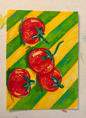 Tomatoes on Stripes aceo art card thumbnail 2