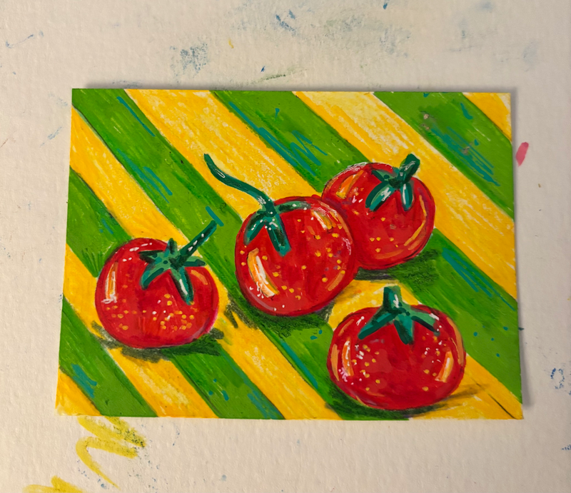 Tomatoes on Stripes aceo art card