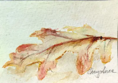 ACEO watercolor Oak Autumn leaf by CheyAnne aceo art card thumbnail 2
