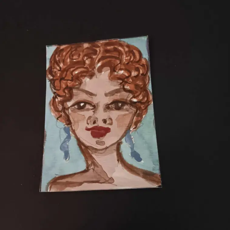 ACEO Art Original Abstract Painting Watercolor Gouache 2.5x3.5 by Karen James aceo art card