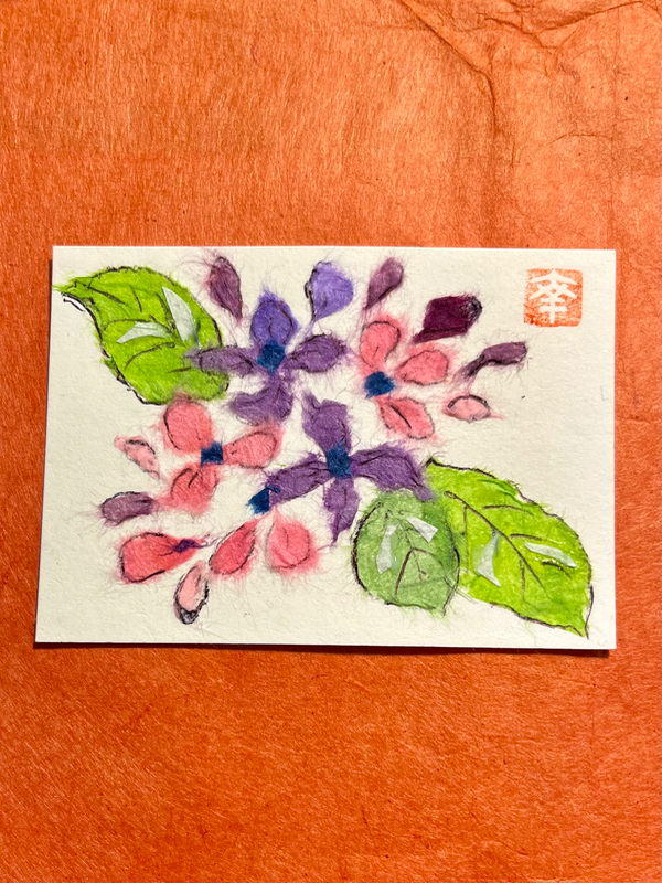 Japanese Washi art - Hydrangea aceo art card