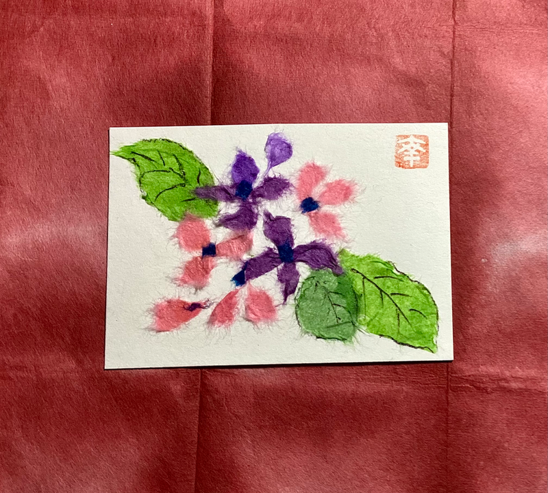 Japanese Washi art - Hydrangea aceo art card
