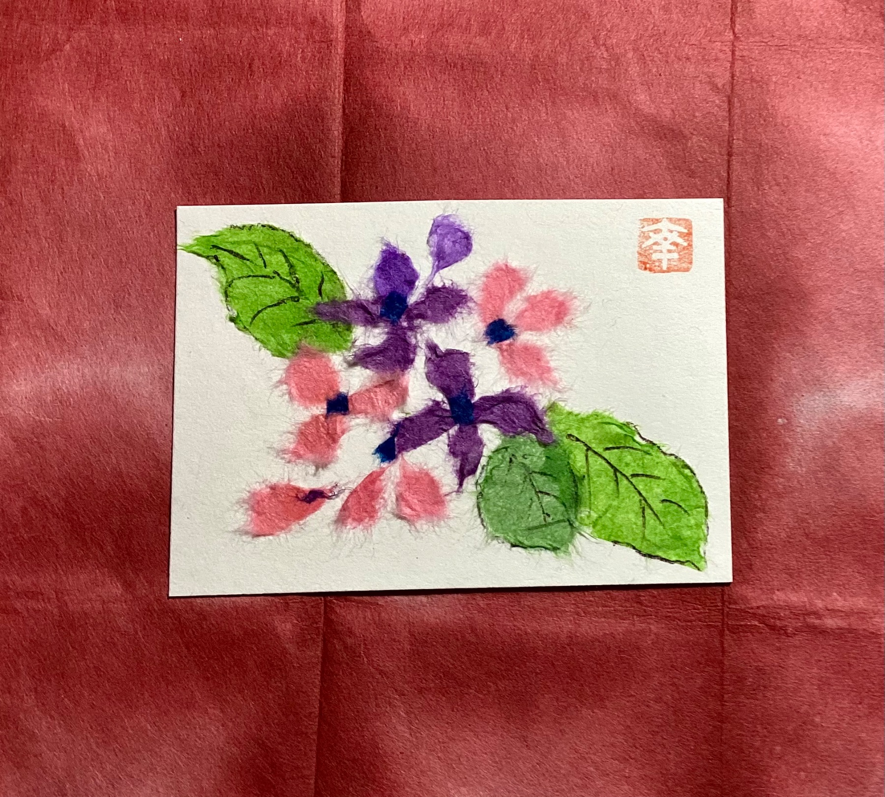 Japanese Washi art - Hydrangea aceo art card