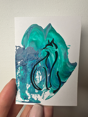 Cat line ink drawing on an abstract acrylic background aceo art card thumbnail 1
