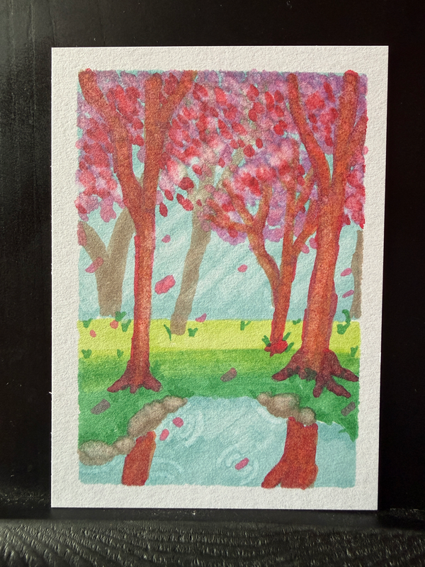 Falling Petals aceo art card