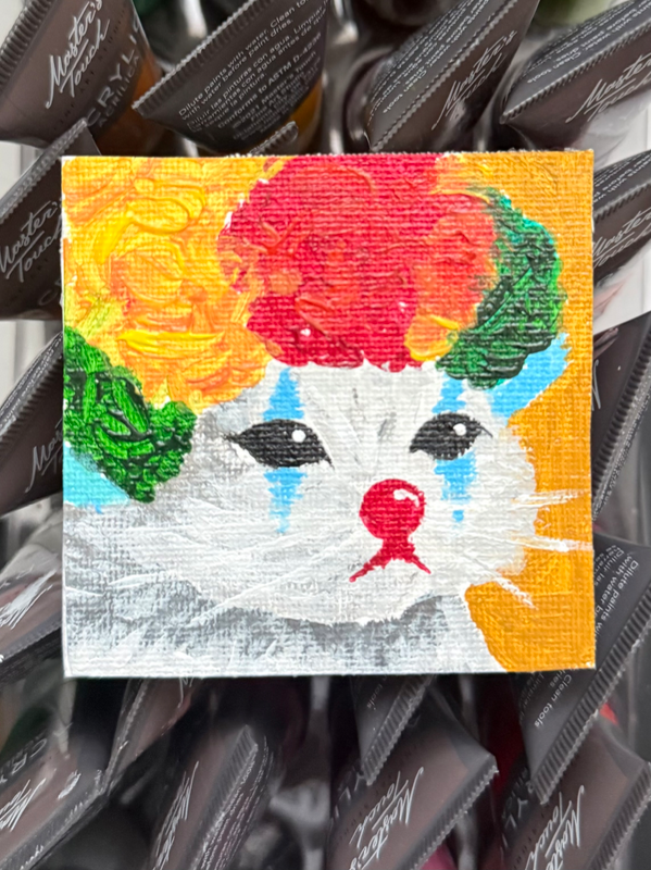 clown cat aceo art card