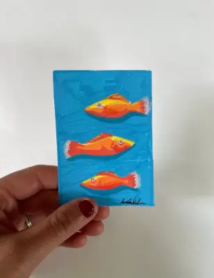 Orange Reef Fish Trio aceo art card thumbnail 2