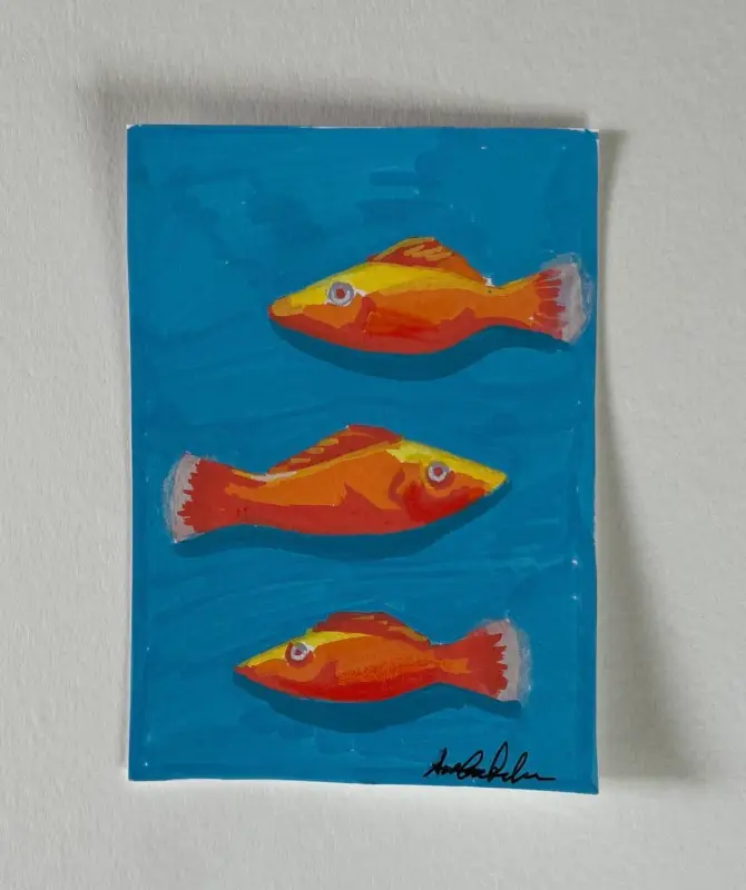 Orange Reef Fish Trio aceo art card