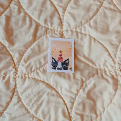 "Party Animal" Boston Terrier ACEO With Party Hat aceo art card thumbnail 1