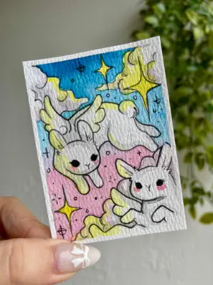 Angel Bunnies in the Sky aceo art card thumbnail 2