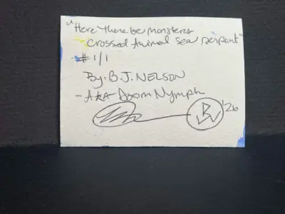 Here There Be Monsters - Crossed Animal Sea Serpent aceo art card thumbnail 2