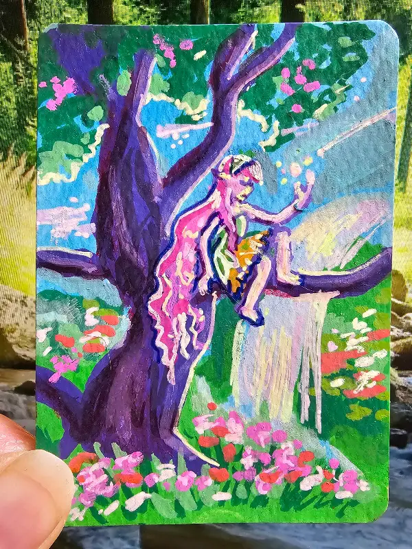 Perched Elf aceo art card