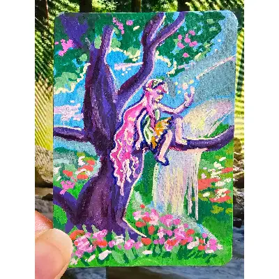 Perched Elf aceo art card thumbnail 1