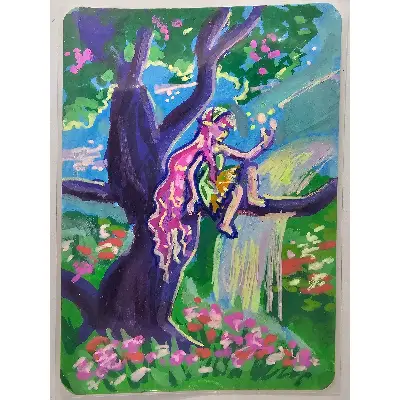 Perched Elf aceo art card thumbnail 2