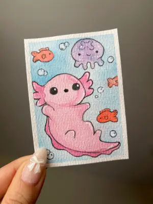 Swimming Axolotl aceo art card thumbnail 1