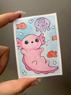Swimming Axolotl aceo art card thumbnail 2