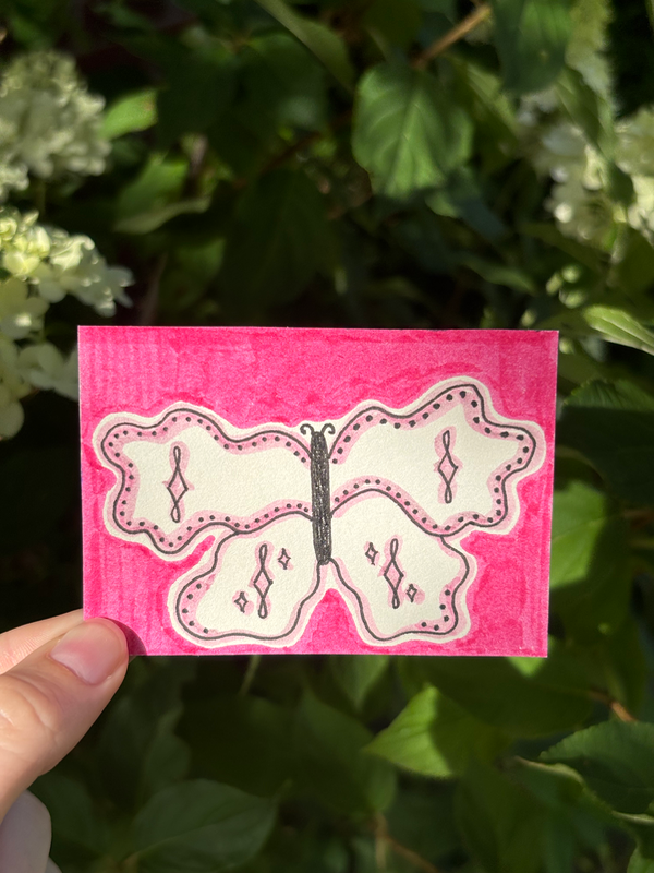 Whimsical Butterfly Series (Pink Butterfly) aceo art card