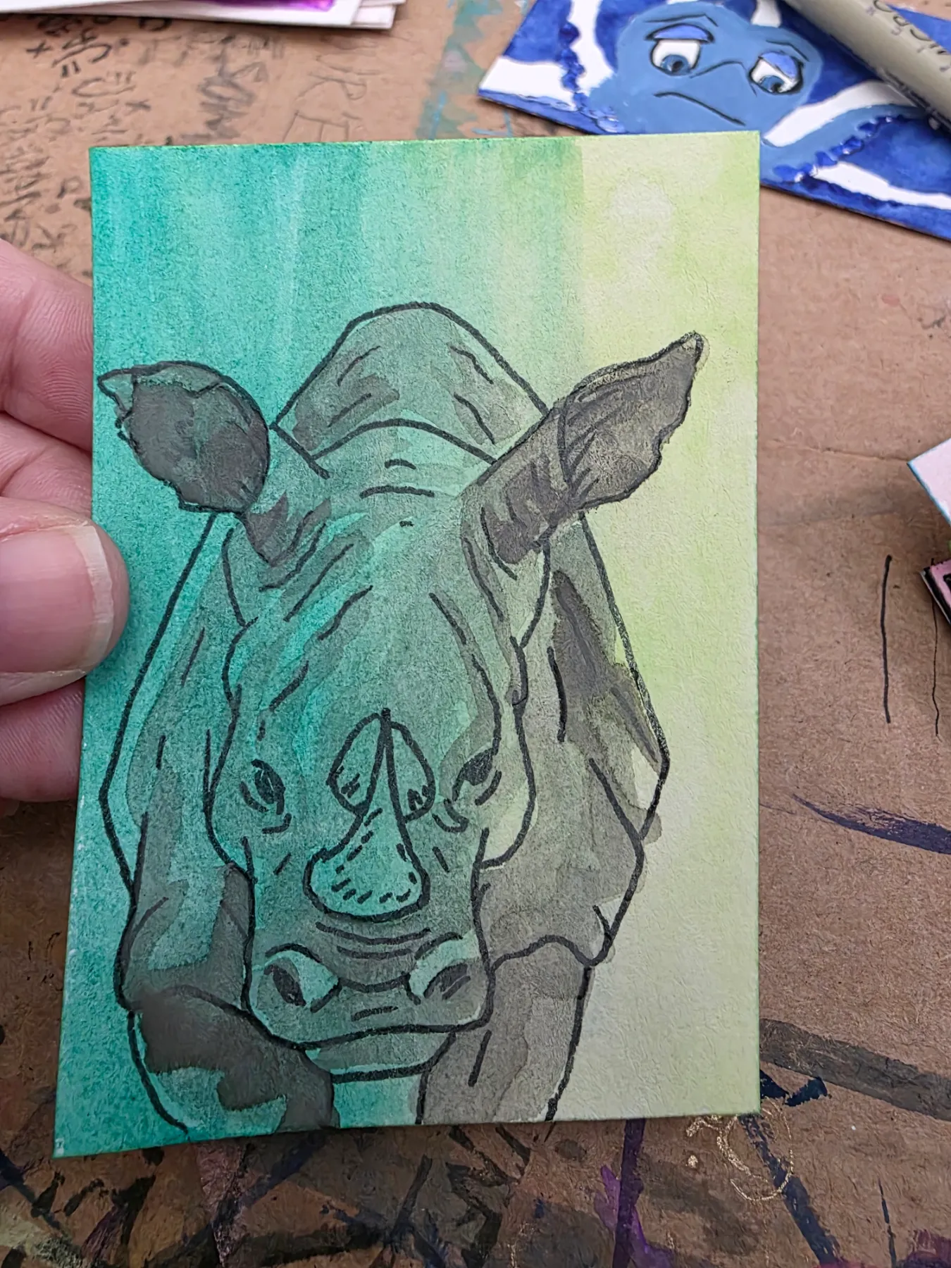 Rhino Reagan aceo art card