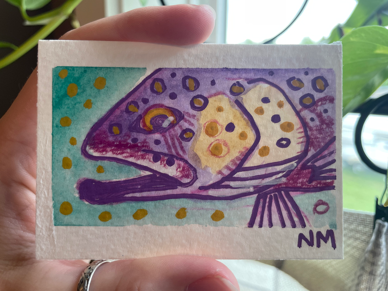 Rainbow Trout Series - “Purple & Yellow” Original Artwork aceo art card