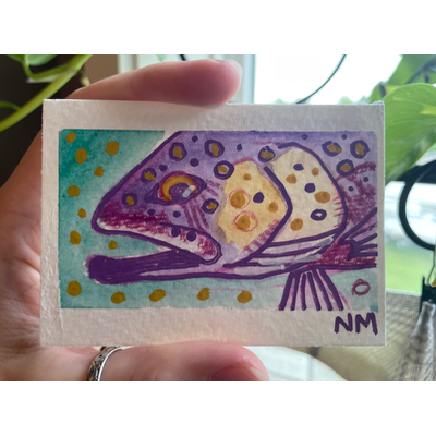 Rainbow Trout Series - “Purple & Yellow” Original Artwork aceo art card thumbnail 2