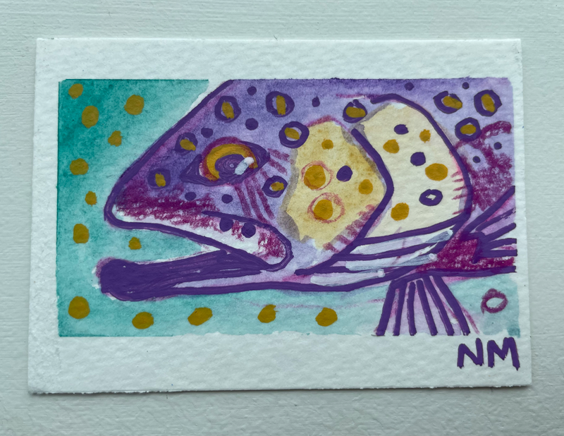 Rainbow Trout Series - “Purple & Yellow” Original Artwork aceo art card