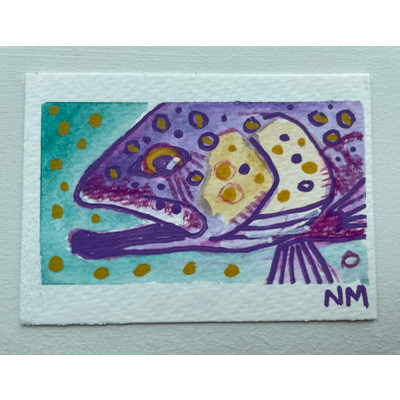 Rainbow Trout Series - “Purple & Yellow” Original Artwork aceo art card thumbnail 1