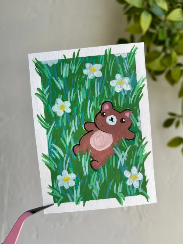 Relaxing Bear aceo art card