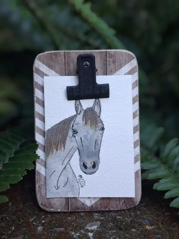 silver black horse aceo art card