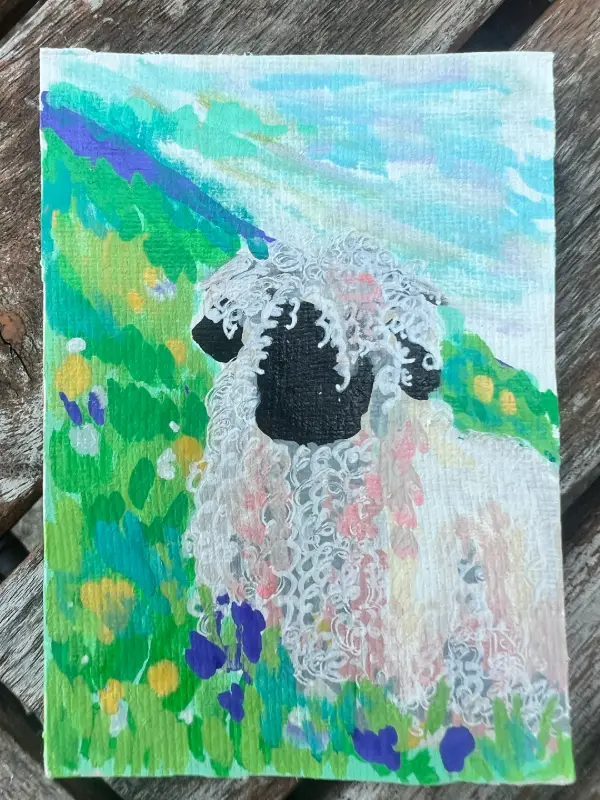fluffy sheep aceo art card