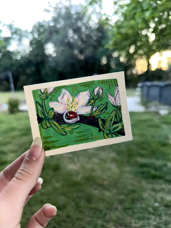 Ladybug in a Flower aceo art card