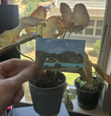Lush Mountain Lake "Teton Loch" Acrylic Nature Landscape 2.5x3.5 in. SIGNED PRINT aceo art card thumbnail 2