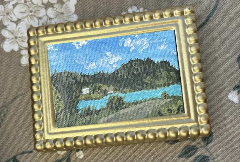 Lush Mountain Lake "Teton Loch" Acrylic Nature Landscape 2.5x3.5 in. SIGNED PRINT aceo art card