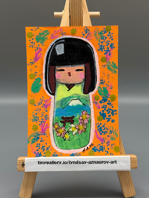 Mt. Fuji Kokeshi Original ACEO by Lyndsay Aznaurov aceo art card