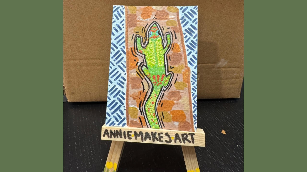 Funky Little Gecko aceo art card