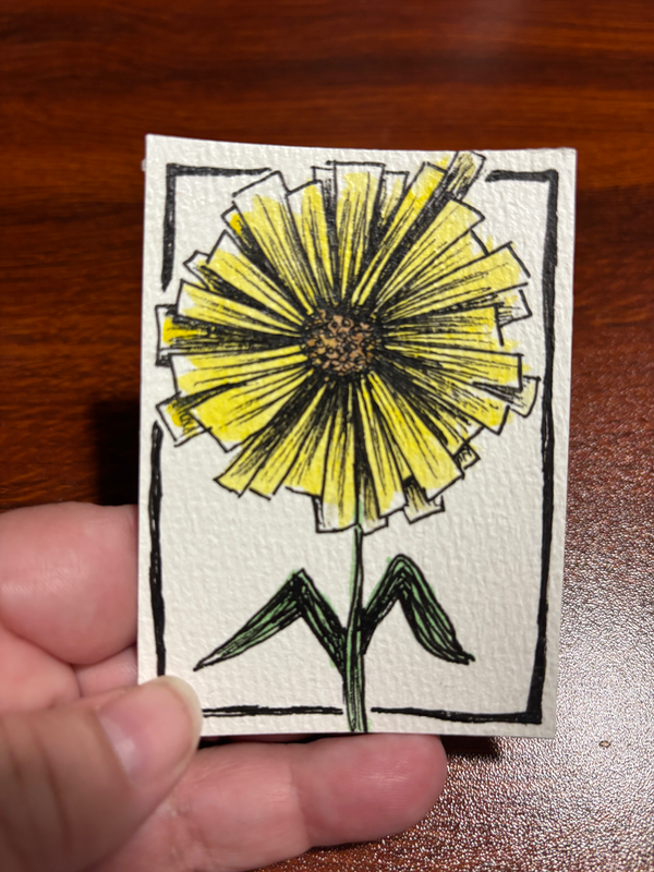 Abstract Ink Daisy aceo art card