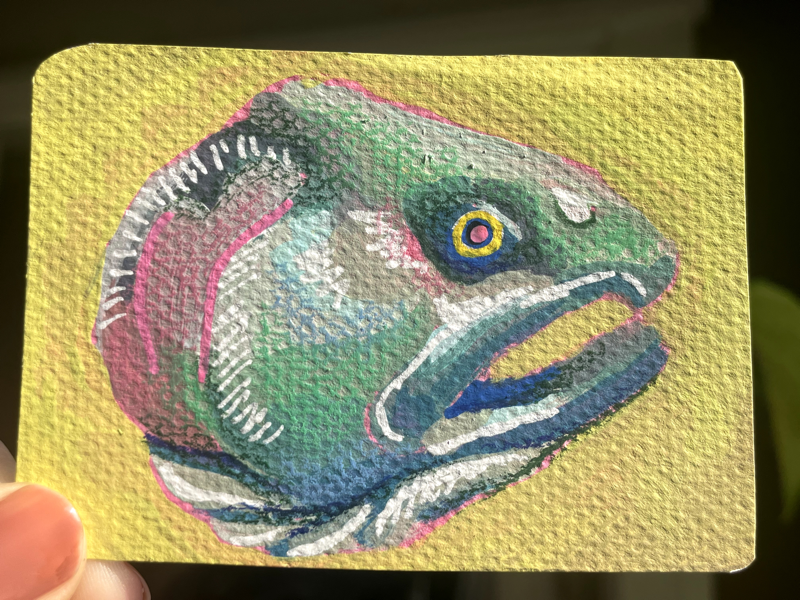 Fish Head - Original artwork by Norah Mae aceo art card