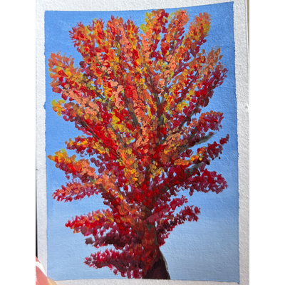 Original ACEO Autumn Tree Painting Fall Foliage Miniature Art Red Orange Yellow aceo art card thumbnail 2