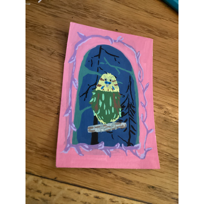 Cute bird with a pink background aceo art card thumbnail 2
