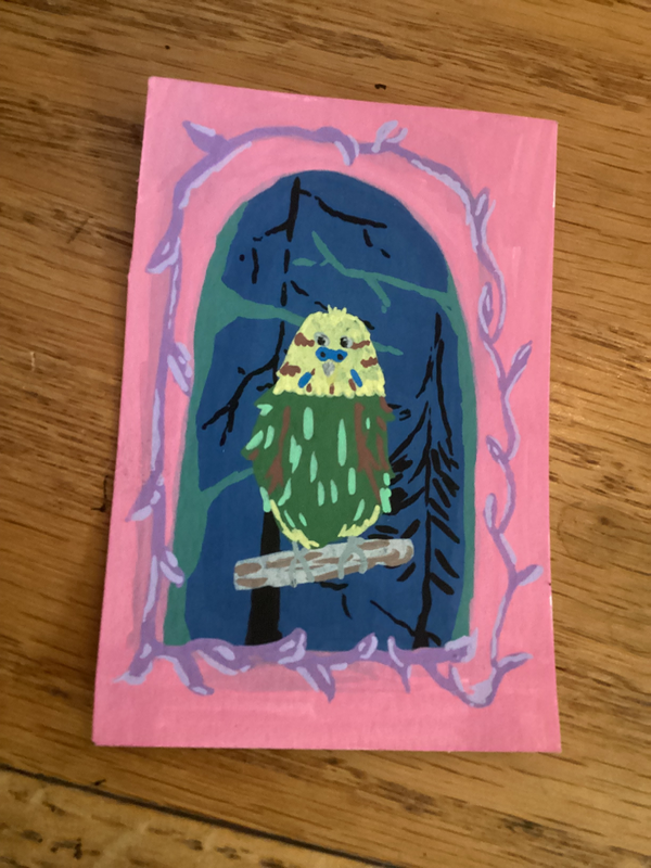 Cute bird with a pink background aceo art card